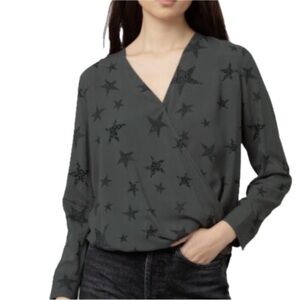 RAILS Hillary Wrap Blouse XL Charcoal Cheetah Star Print EUC